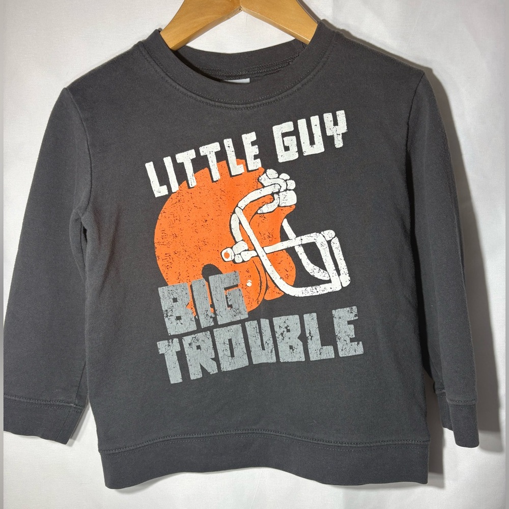 Kids Size 4 Gray Sweatshirt - Little Guy Big Trouble Design, Football  Outfit